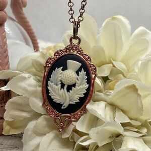 Rose Gold Irish Thistle Celtic Heart Wedding Party Birthday necklace Cameo mom